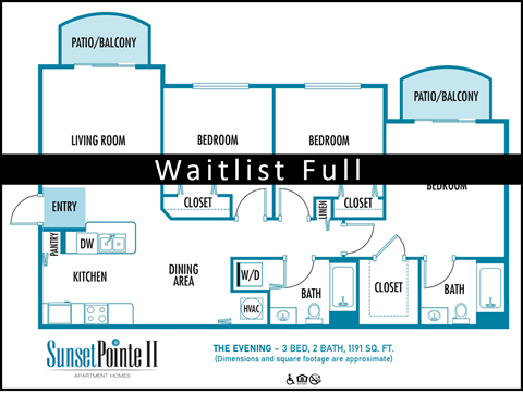 Floor plan for 3 beds, 2 baths, 1199 sqft